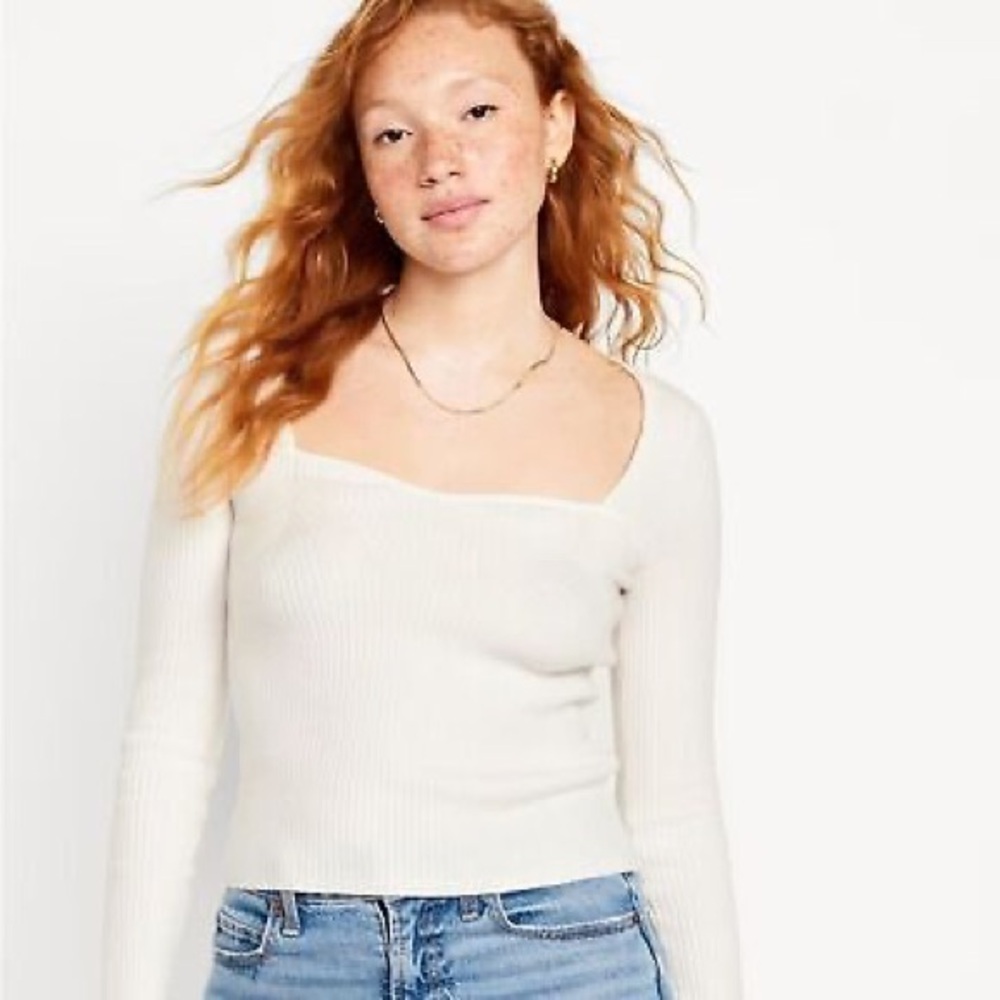 NWT | White Ribbed Sweetheart Sweater - Picture 4 of 4